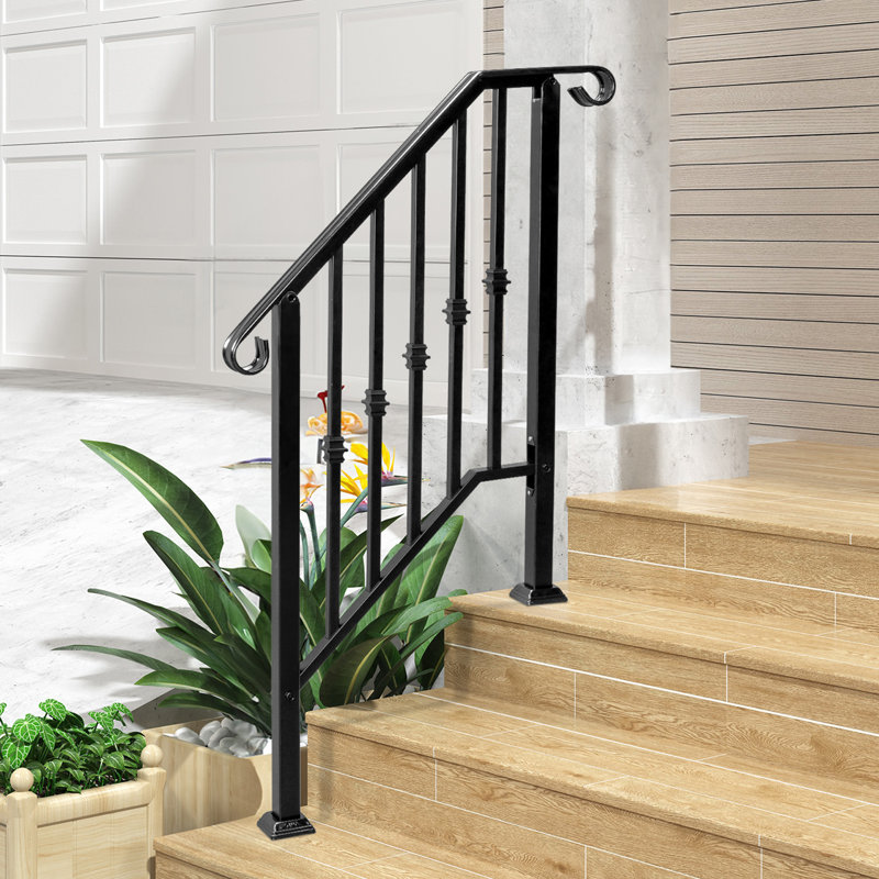 1 main courante extérieure en fer galvanisé noir mat, H 53,2 po x l 31,5 po x P 3,15 po