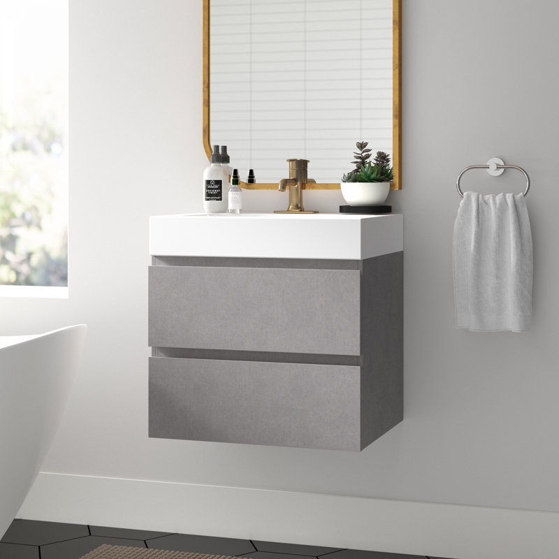 Ensemble de meuble-lavabo mural simple l 24 po x P 19,5 po x H 24 po Mitul, Gris ciment