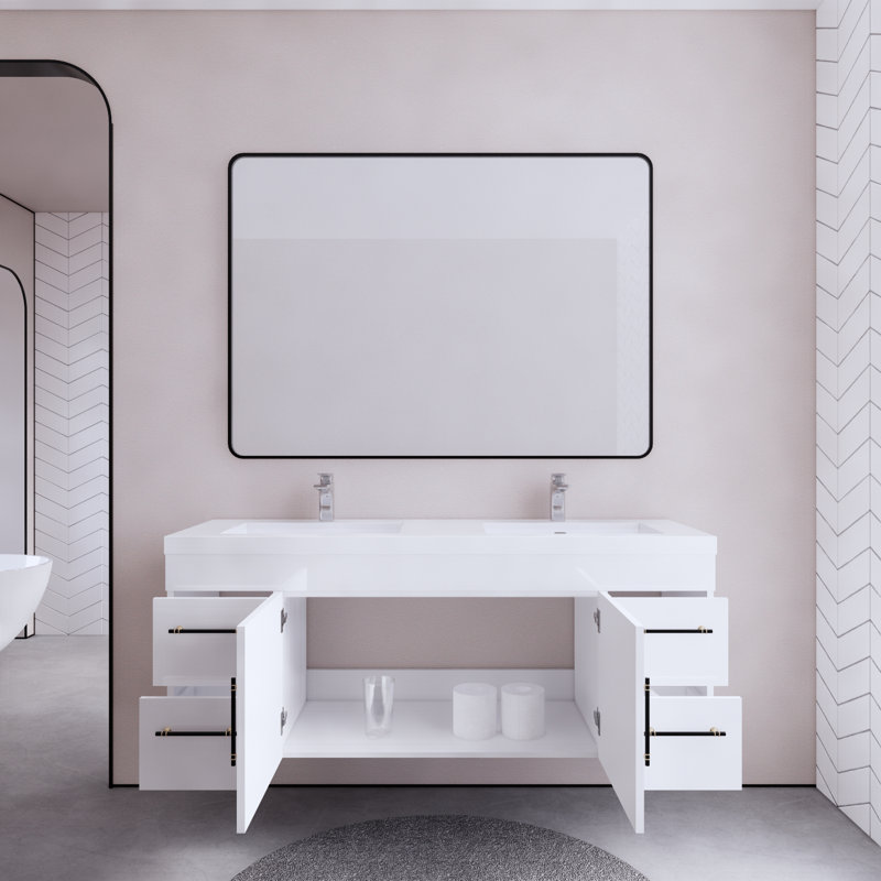59.05'' Double Bathroom Vanity with Acrylic Top, White