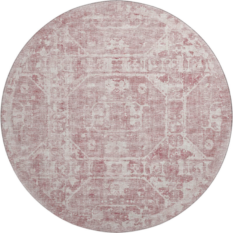 Premium Machine Washable Kelsa AMF41 Pink Rug, Round 8'