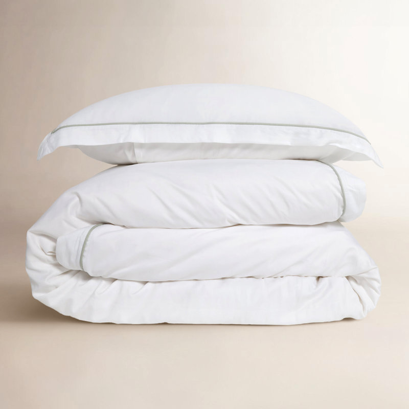 Sheena Duvet Cover, White/Seaglass, Queen Duvet Cover + 2 Standard Shams