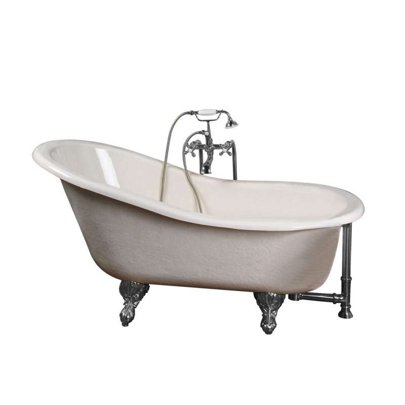 60'' x 30'' Soaking Acrylic Bathtub with Faucet, Polished Chrome, Bisque