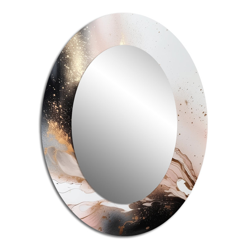 Texture de marbre noir doré - Miroir décoratif abstrait ovale sur métal, 40 po x 30 po