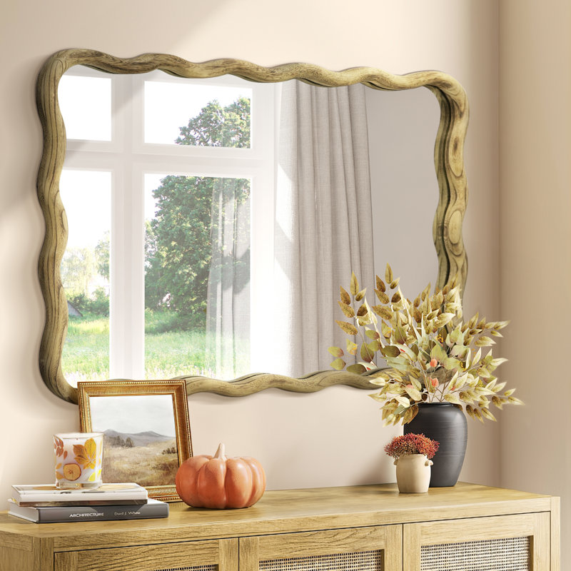 Castin Solid Wood Flat Wall Mirror, 30" x 20", Natural Wood