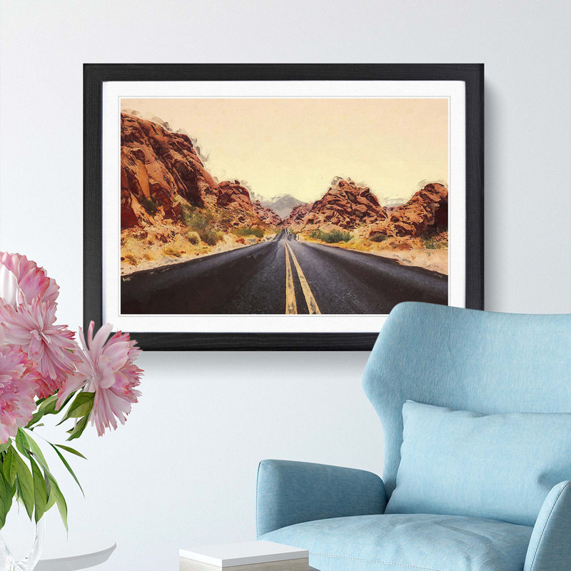 Road Through the Grand Canyon in Abstract - Picture Frame Graphic Art Print, 35cm H x 50cm W x 2cm D, Black
