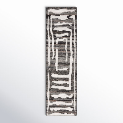Kass Abstract Hand-Knotted Wool Area Rug in Ivory/Charcoal