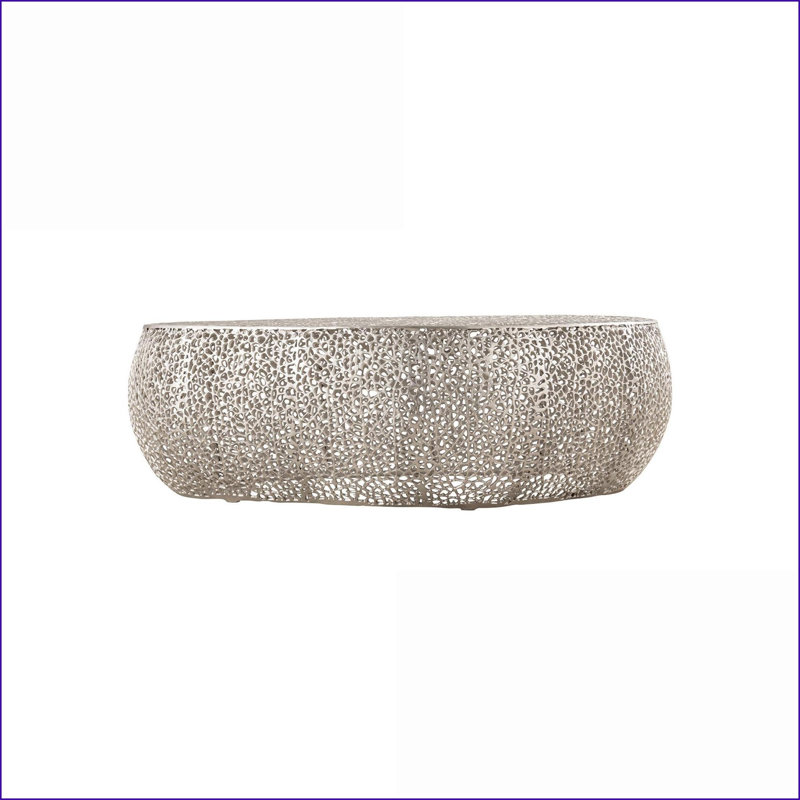 Table basse moderne ovale argentée pour le salon, cadre sophistiqué en aluminium coulé, Argent argent