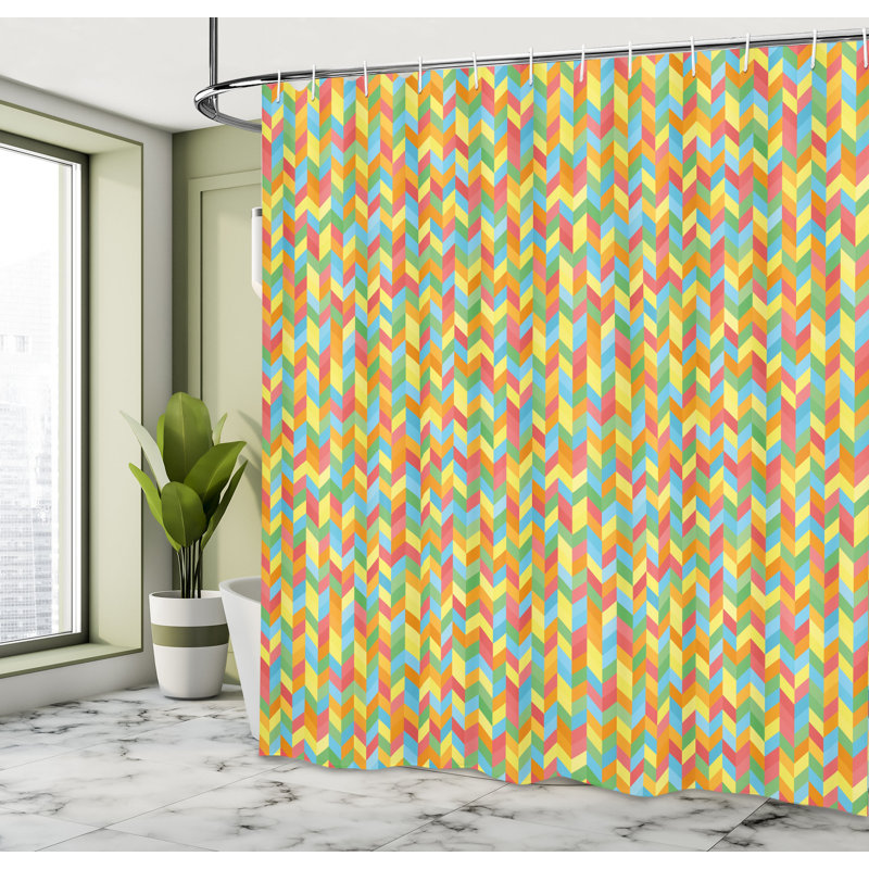 East Urban Home Herringbone Shower Curtain Simple Polygon Pattern Multicolor, 70"H x 69"W