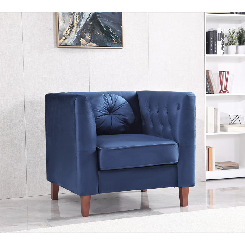 Fauteuil en velours l 35 po Druci, Velours bleu foncé