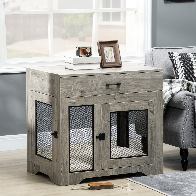 Cage pour chien gris avec coussin de soutien en mousse, coussin souple pour tiroir organisé et tiroir de rangement fonctionnel,