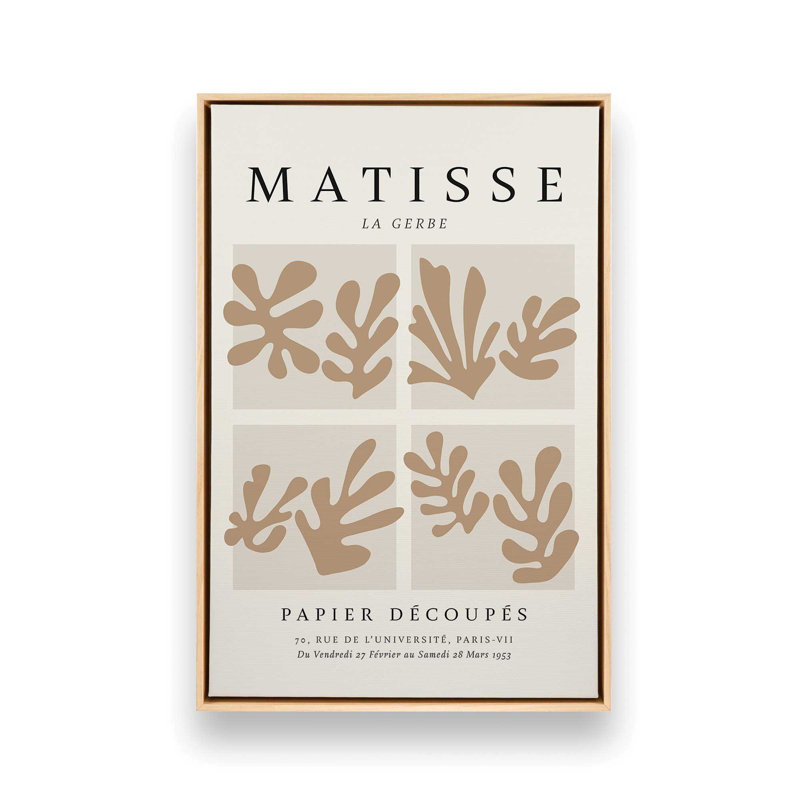 Matisse's La Gerbe Quartet en brun, H 30,75 po x l 20,75 po x P 1,75 po, Cadre américain en érable flottant