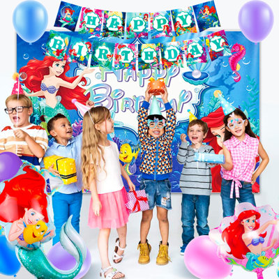 Little Mermaid Birthday Party Supplies,185pcs Little Mermaid Party Decorations&Tableware Set