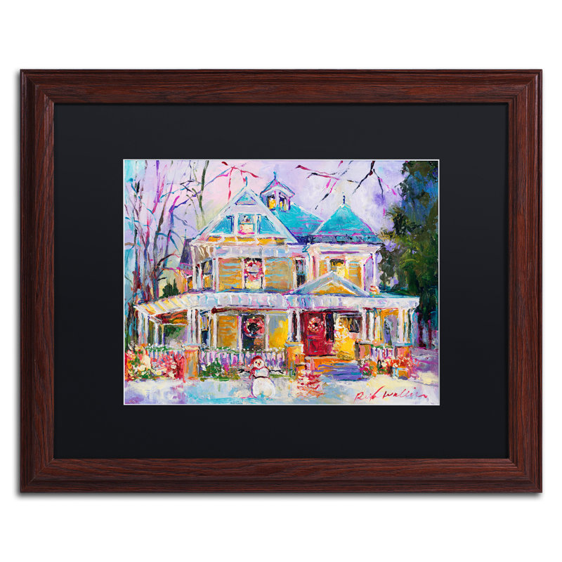 « christmas house », impression sur toile, H 16 po x l 20 po x P 0,5 po, Encadrement grain de bois, Noir