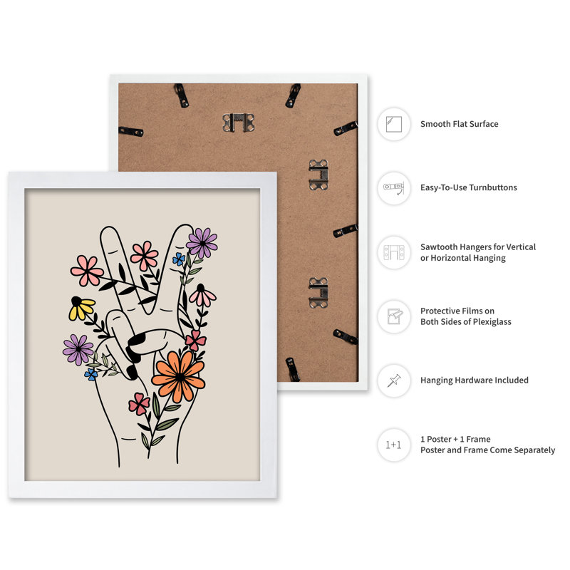 Main de la paix, 12"H x 16"W, Poster, White Framed