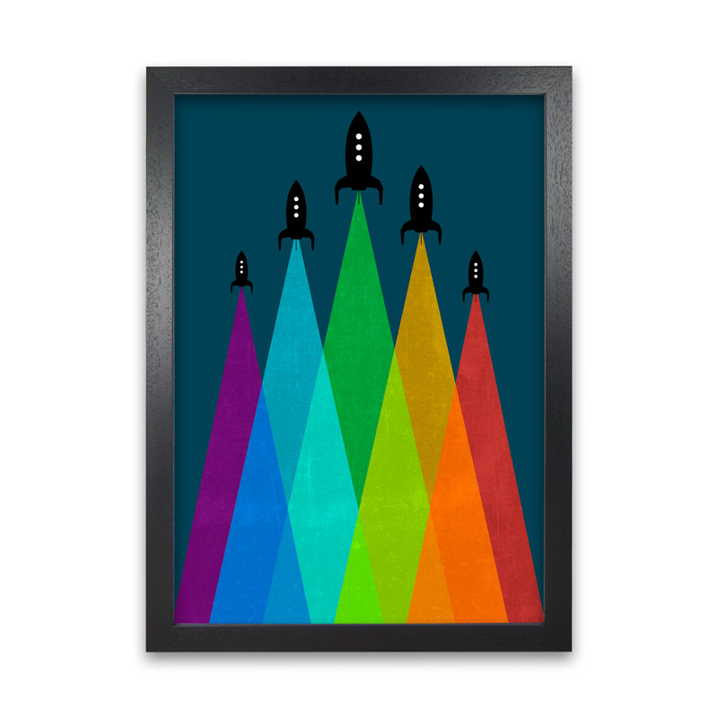Rainbow And Navy Rocket B - Print, Black Frame, 59cm H x 42cm W x 3cm D