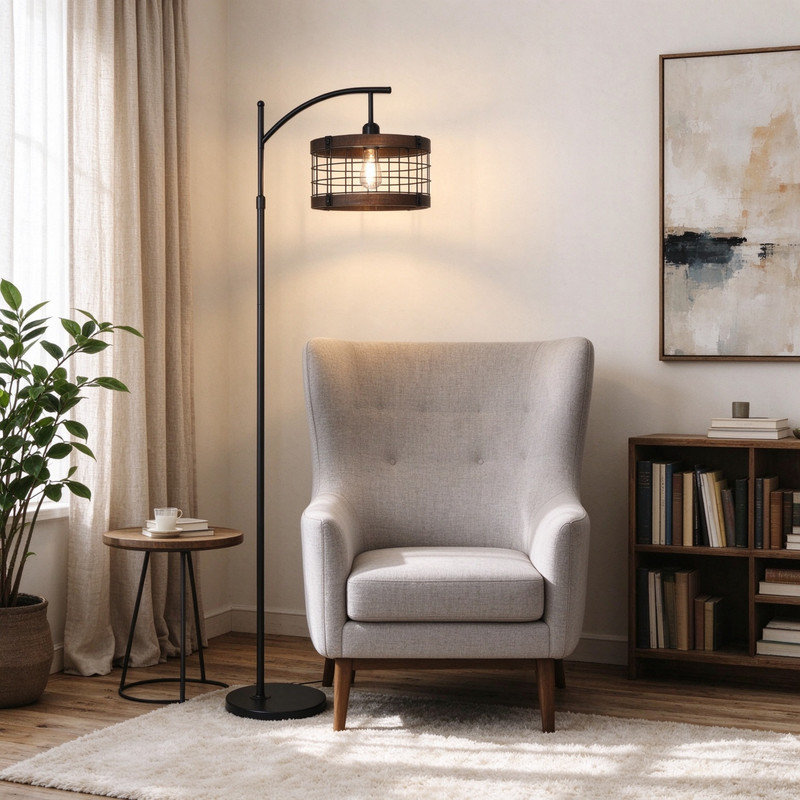 Arc Floor Lamp with Remote Control & Dimmable LED Bulb