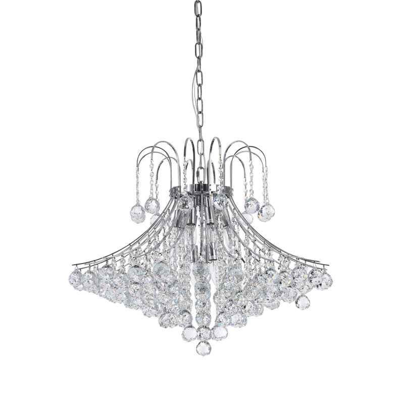 Lustre 11 lumières en chrome avec détails en cristal transparent