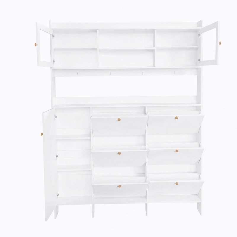 Armoire à chaussures multifonctionnelle avec tablette de rangement et 6 tiroirs rabattables, grand arbre d'entrée moderne