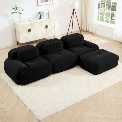 Canapé ergonomique en forme de L pour animaux de compagnie, modulaire, sans assemblage, en velours côtelé luxueux, extra-large et incurvé, avec assise en mousse haute densité de 32 mm et base antidérapante noire. Parfait pour la décoration intérieure.