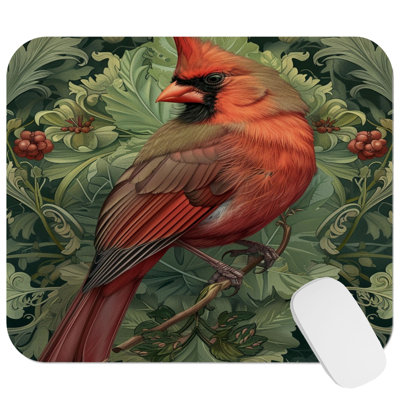 Animals William Morris Cardinal Bird II Cottage Gaming Cute Office Laptop Desk Pad Gift Mat Square Rectangle Non-Slip Mousepad