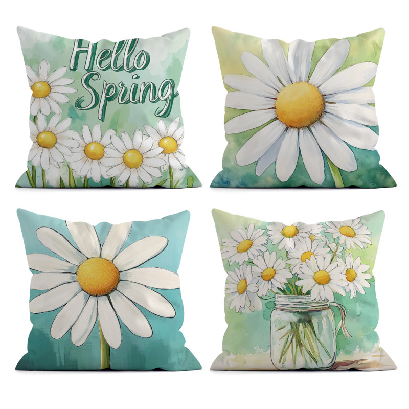 4 Pcs Daisy Pattern Decorative Pillow Covers