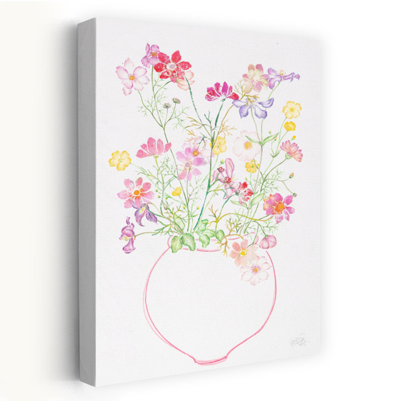 Art contemporain contemporain coloré délicat avec fleur rose délicate, H 60 po x l 40 po