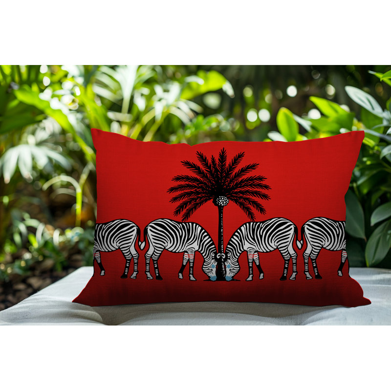 Camo Zebra Reversible Indoor/Outdoor Rectangle Pillow, Red, 14" H x 20" W