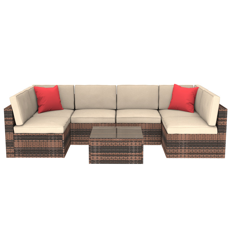 Kristleifur Rattan 6 - Person Seating Group With Cushions, White, Brown