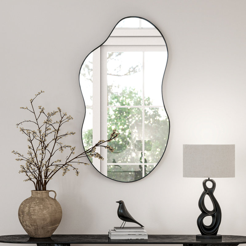 Asymmetrical Metal Wall Mirror, 82cm H x 48cm W, Black