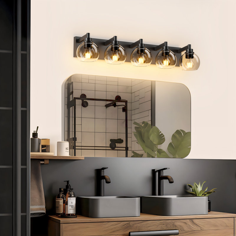 Éclairage pour salle de bain moderne à 5 lumières noir mat, 5 lumières, 33,5 po de largeur
