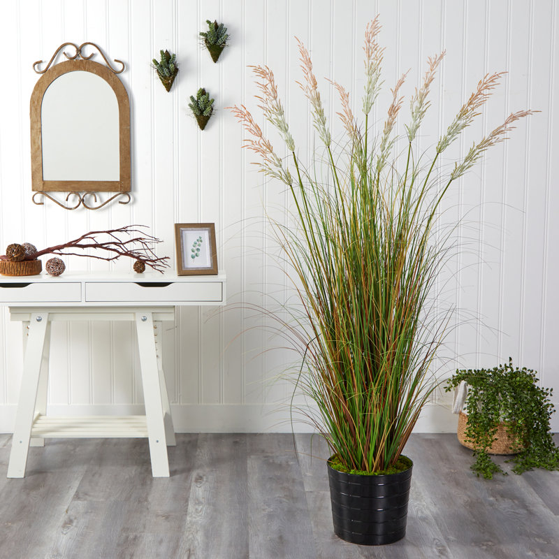 Faux Grass in Planter, 66" H x 30" W x 30" D, Yellow