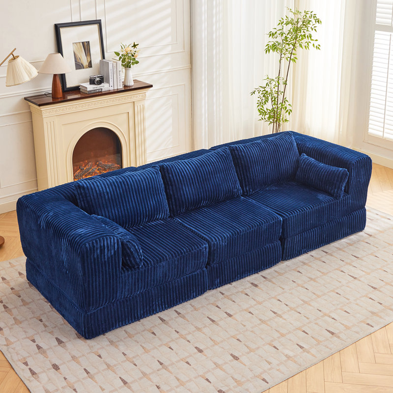 106” Compression Folding Convertible Sleeper Sofa Bed, Blue