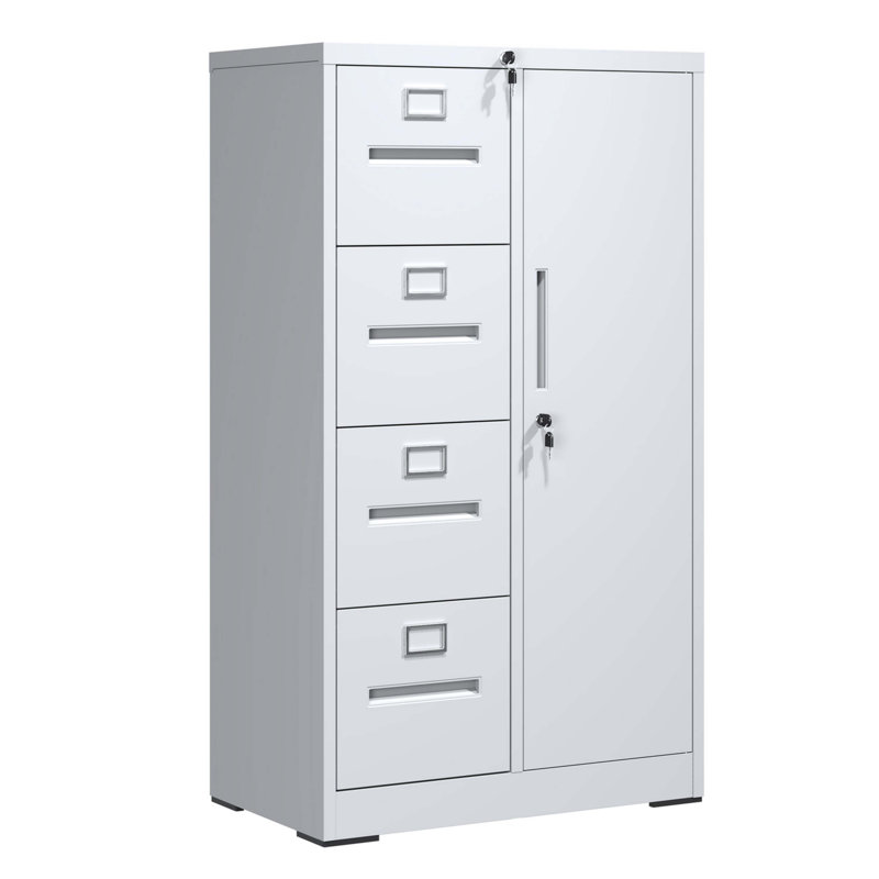 Classeur vertical en métal avec serrure, Blanc