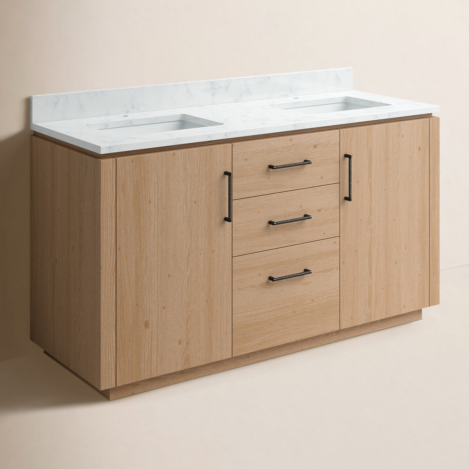 Cloverfield 60'' Double Bathroom Vanity, Fir Wood Brown, Matte Black