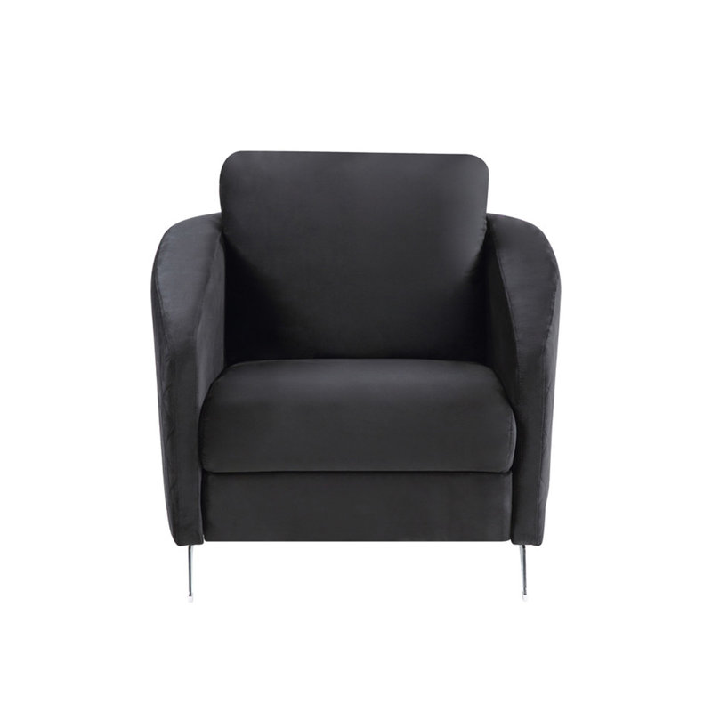 Livia 36"W Black Velvet Modern Chic Accent Armchair, Black
