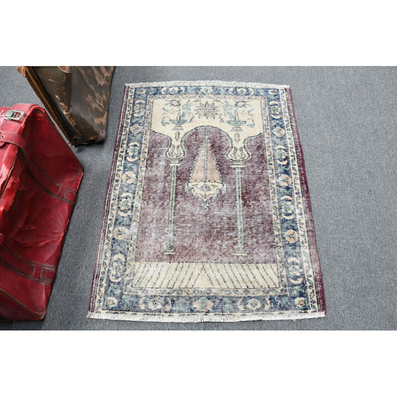 Tapis turc rétro fait à la main de style antique idéal pour les petits espaces et assez fin pour une utilisation de prière confortable