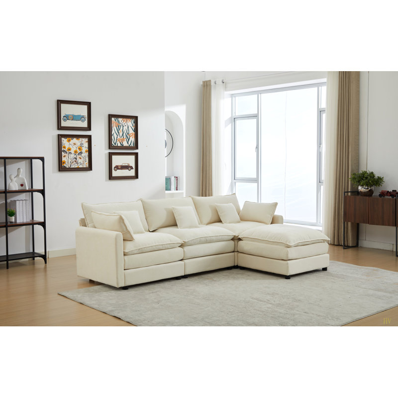 Canapé modulaire modulaire, canapé 3 places avec repose-pieds, canapé moderne en forme de L pour le salon, Chenille blanche