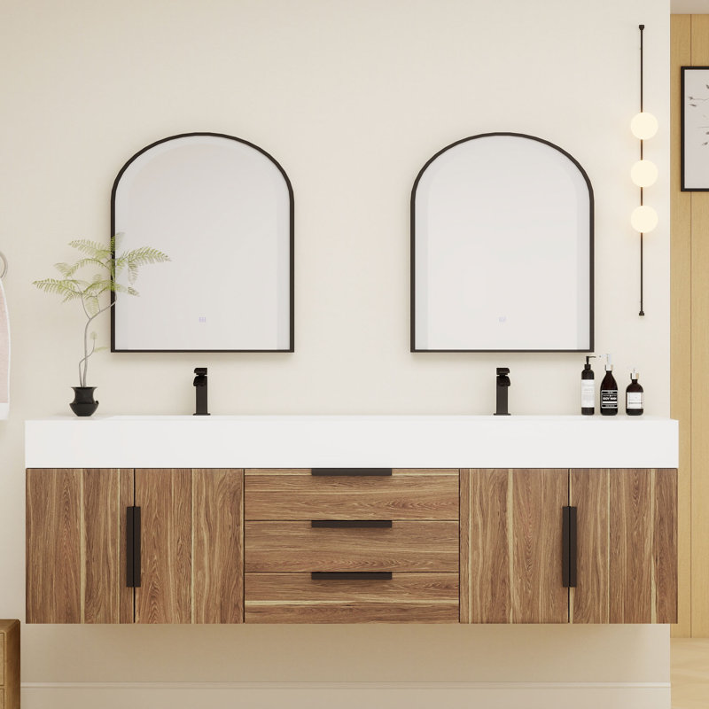 Jessica 72'' Wall-Mounted Single Bathroom Vanity, Natural Oak