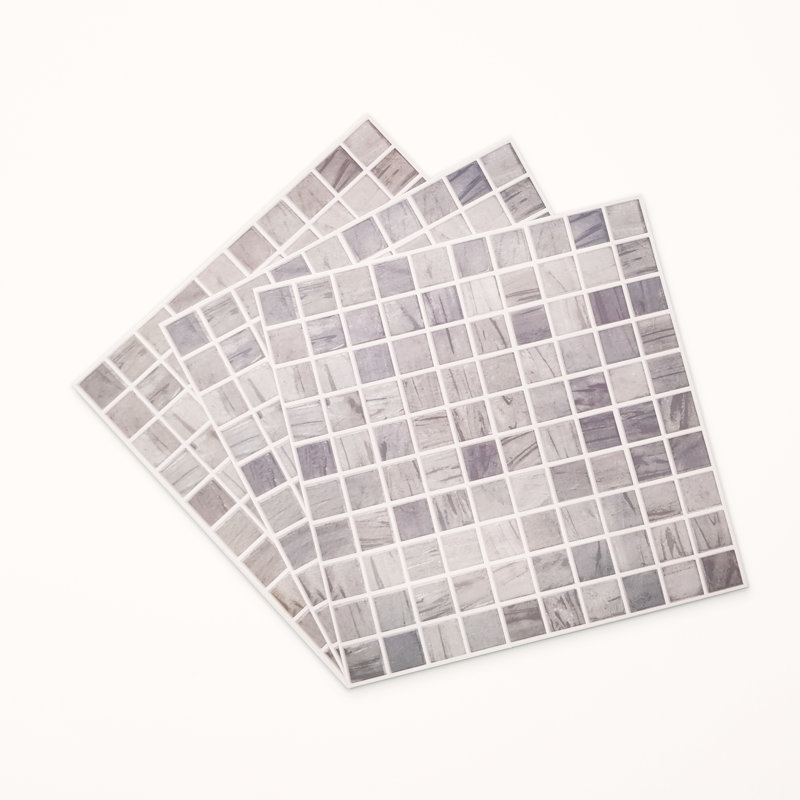 Stone Mosaic Wall Tile Sticker Set 15cm x 15cm PVC, Picasso Grey Marble