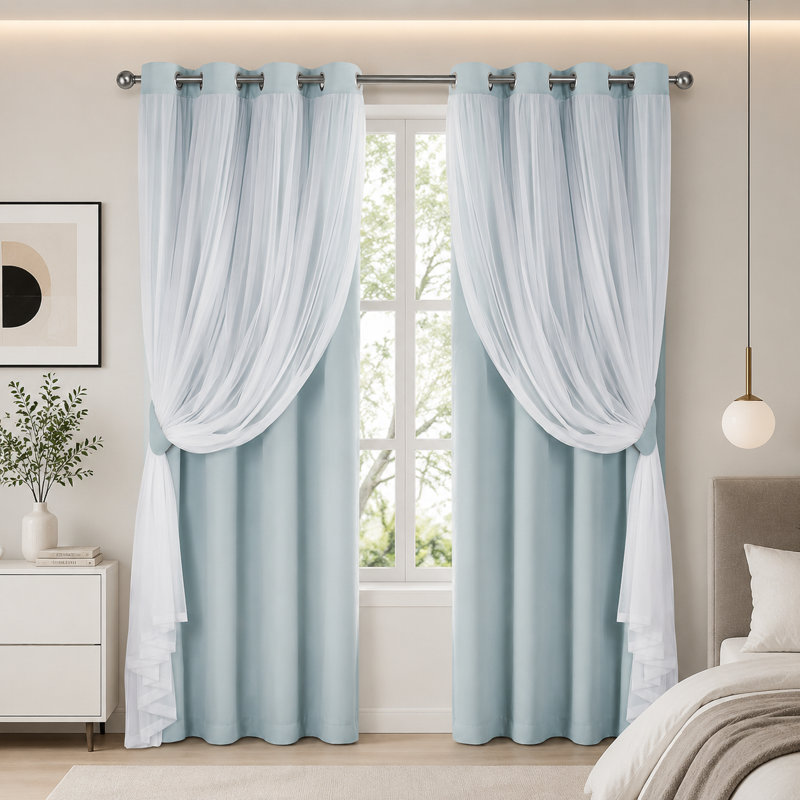 Double Layer Indoor Curtains, 2-Pack Set