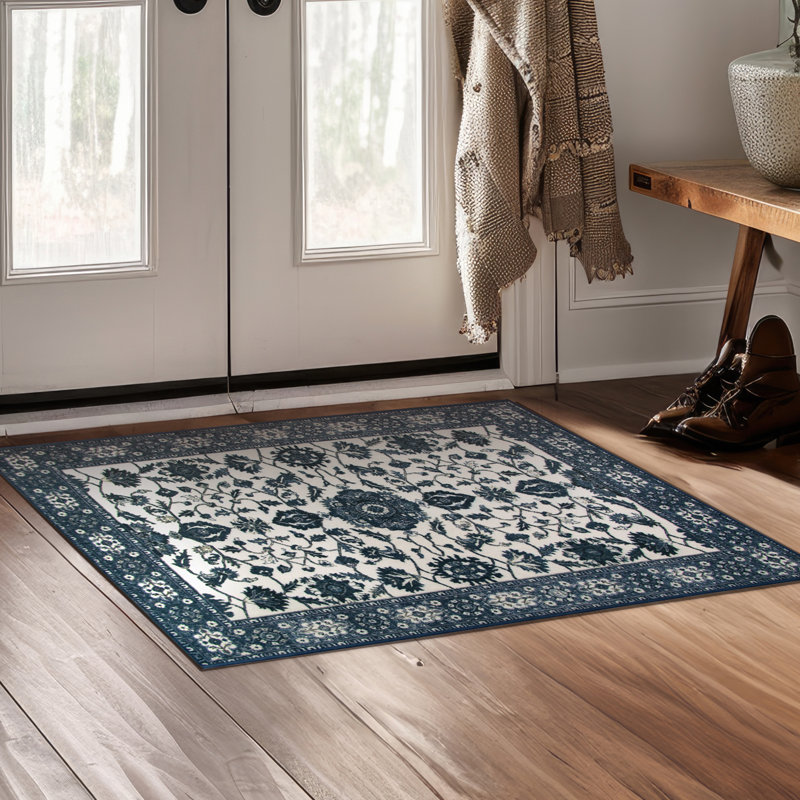 Ramage Blue 3' x 5' Washable Synthetic Accent Rug