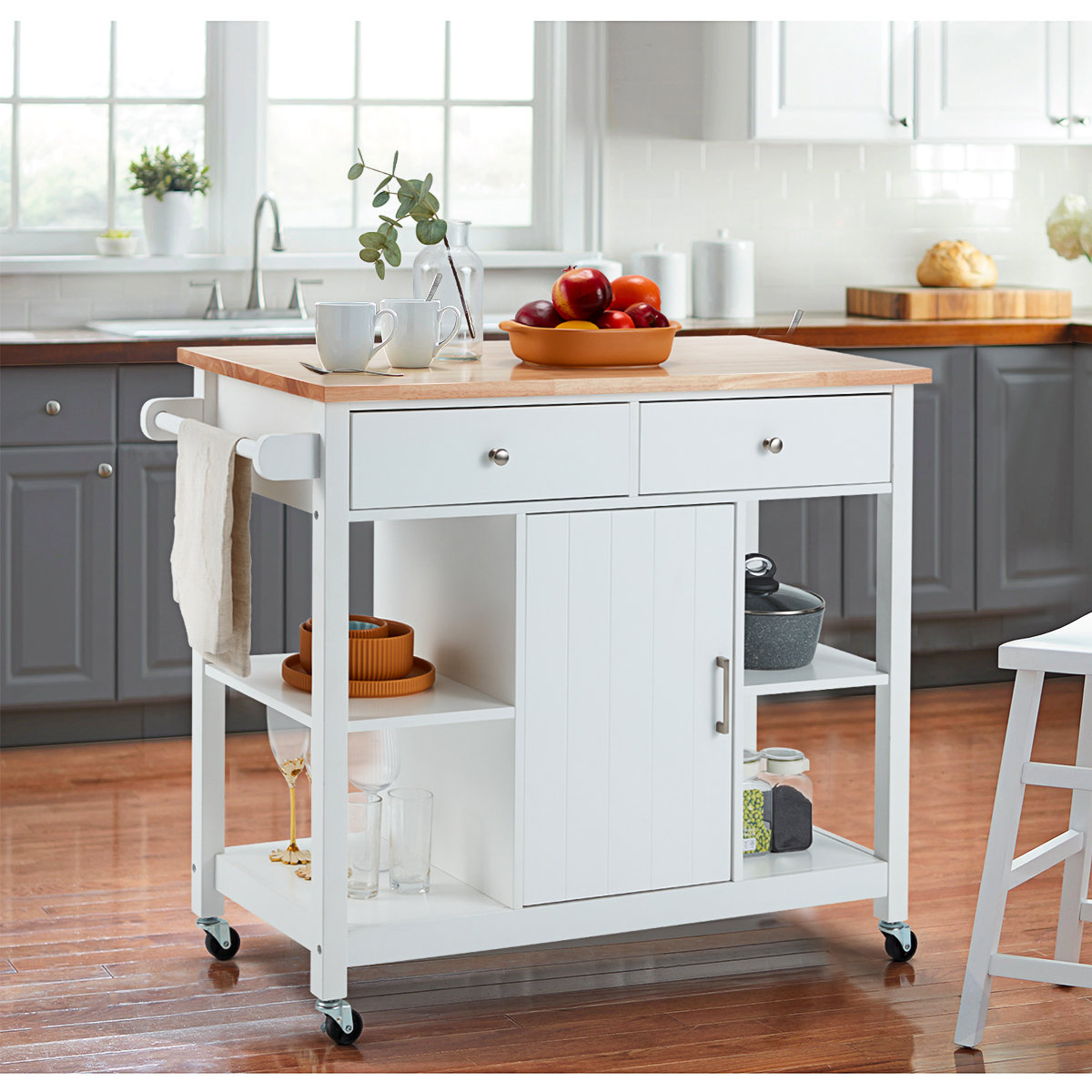 Latitude Run® Rolling Kitchen Island Cart With Large Drawers, Towel ...