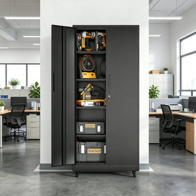 Armoire de rangement en métal avec portes et roulettes