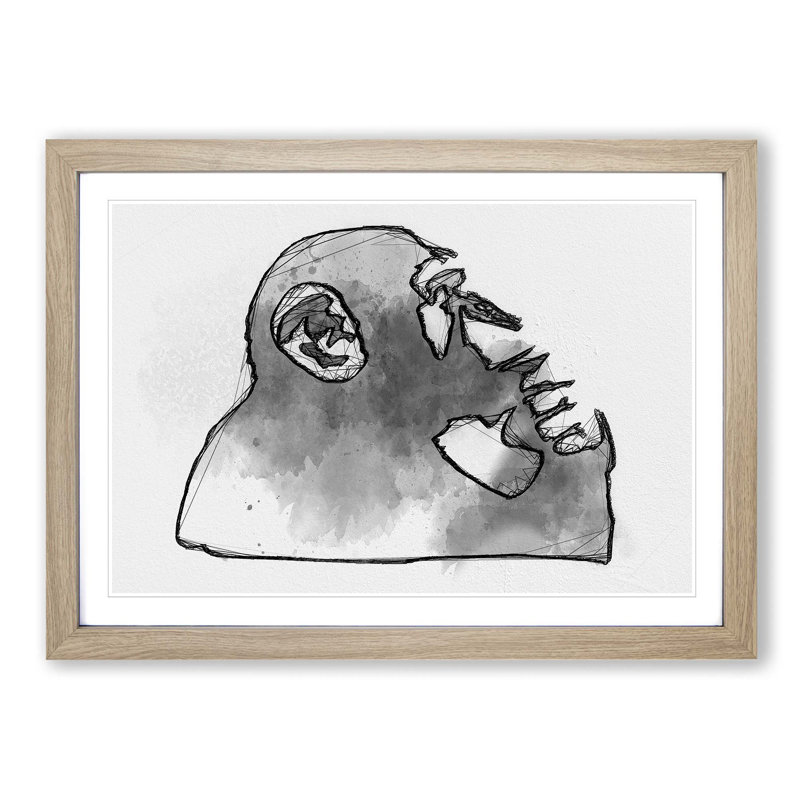 Thinker Monkey by Banksy - Picture Frame Painting Print, 50cm H x 76cm W x 2cm D, Oak