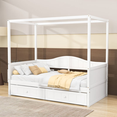 Karoly Twin Wooden Canopy Day Bed with Drawers by Red Barrel Studio