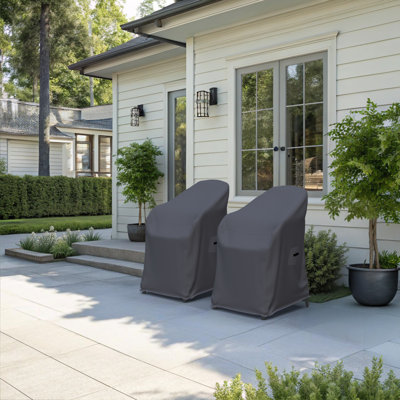 Farrah Patio Dining Chair Covers, Set Of 2, Water-Repellent UV-Resistant Polyester With Tie-Downs For Outdoor Armchairs by Arlmont & Co.