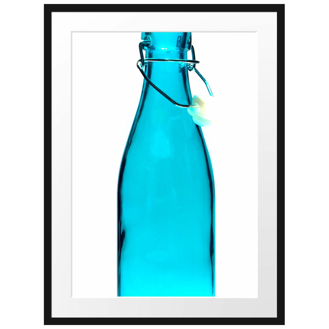 Gerahmtes Poster Blaue Glasflasche