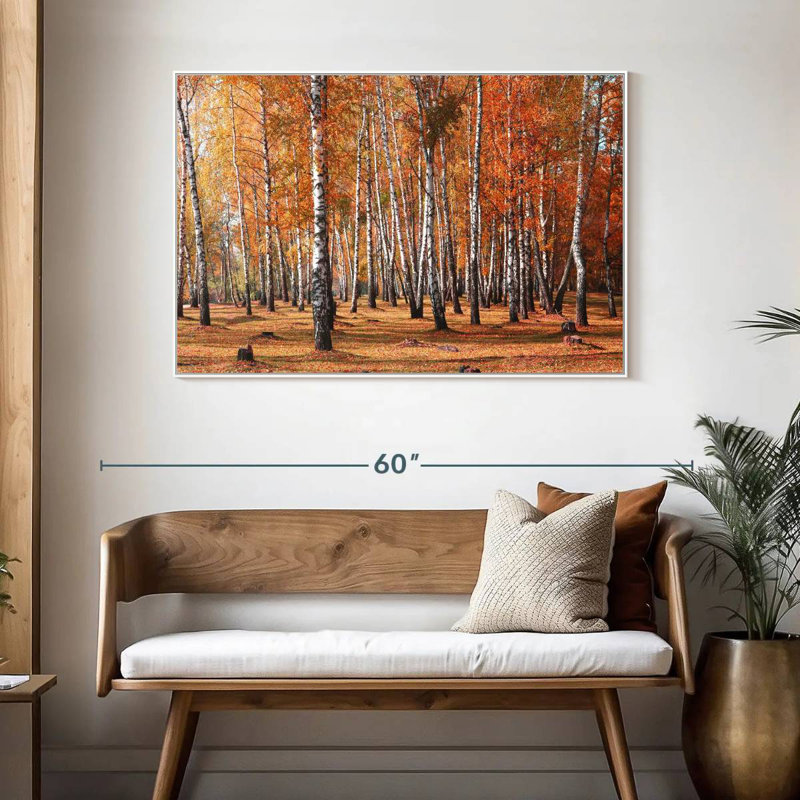 Forêt de bouleaux en automne, Cadre flottant blanc, 46 po x 31 po