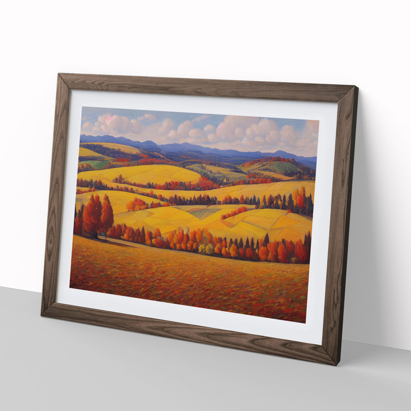 Autumn Meadow Landscape Vol.1 1 Piece Single Picture Frame Wall Art, 34cm H x 46cm W x 2cm D, Walnut Framed