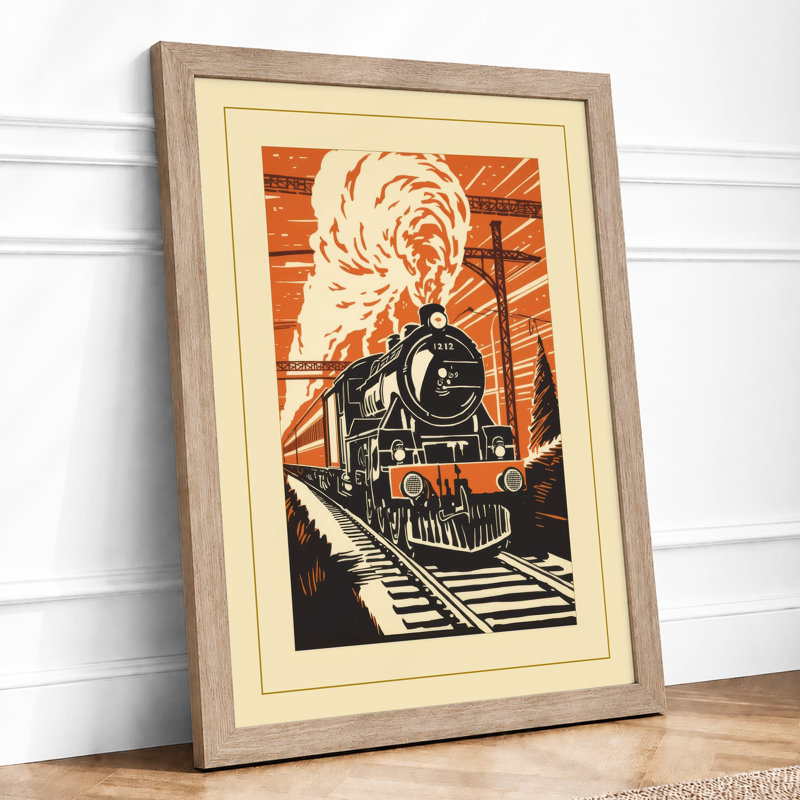 Steam Train Advancing Vintage - Print, Oak, A3 - 42.0 x 29.7 cm
